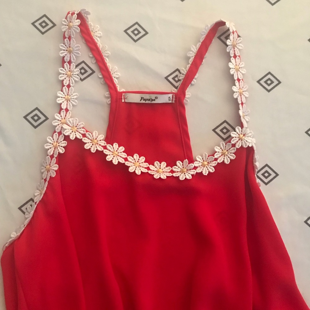 Red Daisy Trim Flowy Tank